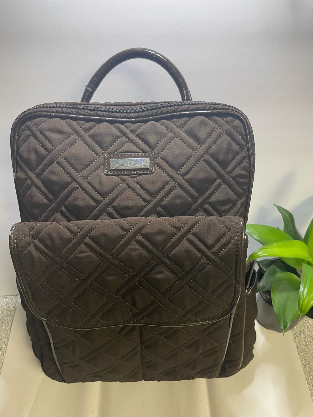 Vera Bradley Black Quilted Microfiber Backpack Travel Laptop School Bag